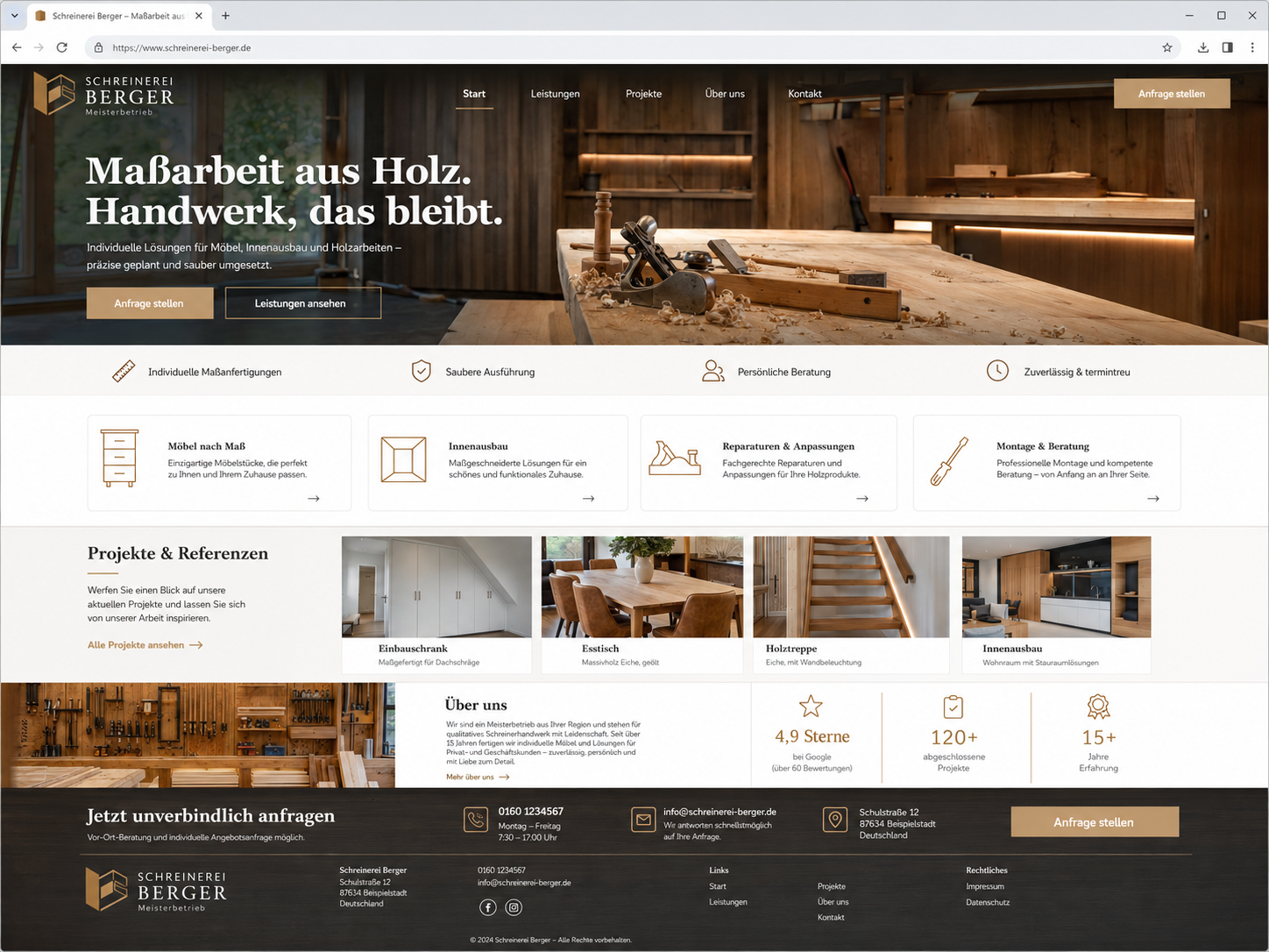 Beispiel-Webseite für einen Handwerksbetrieb